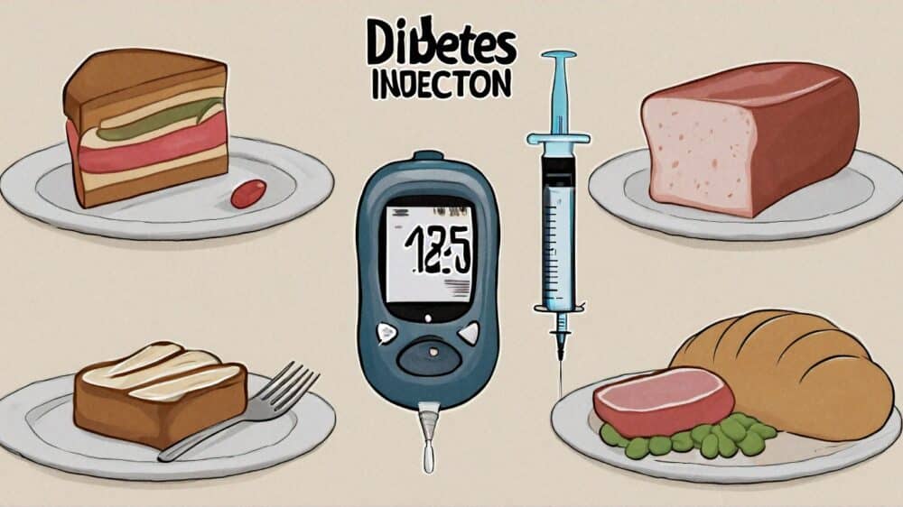 Cartoon,Diabetes und schlechte Ernährung