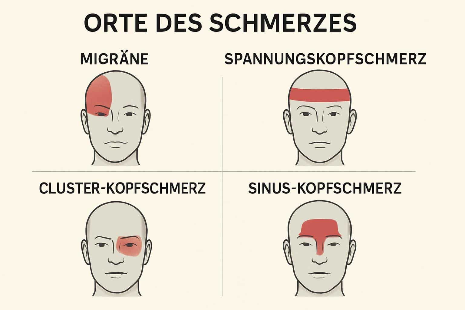 Arten verschiedener Kopfschmerzvariationen