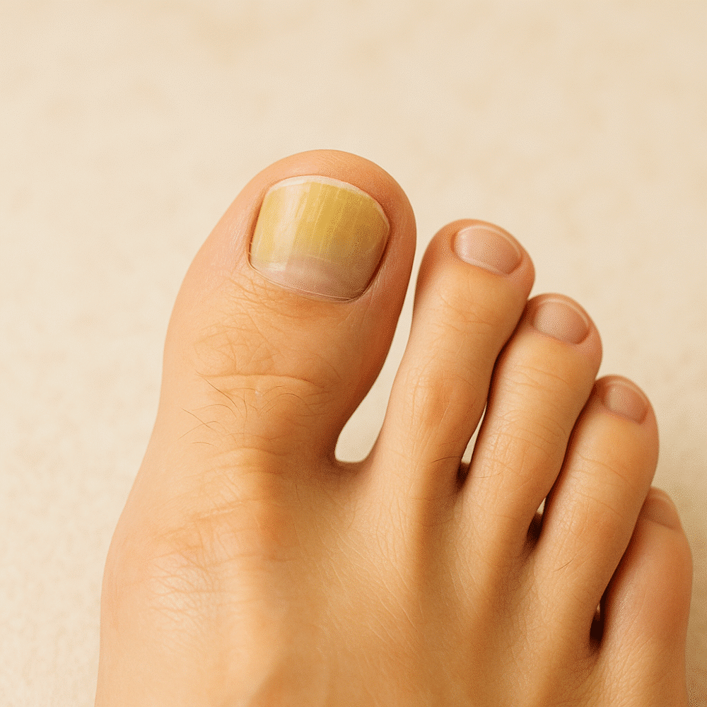 großer Zeh zeigt schematisch verfärbten Nagel